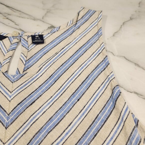 Lands End Sleeveless Striped Linen Midi Dress Keyhole Back Womens Size M 10 12 - Picture 6 of 15